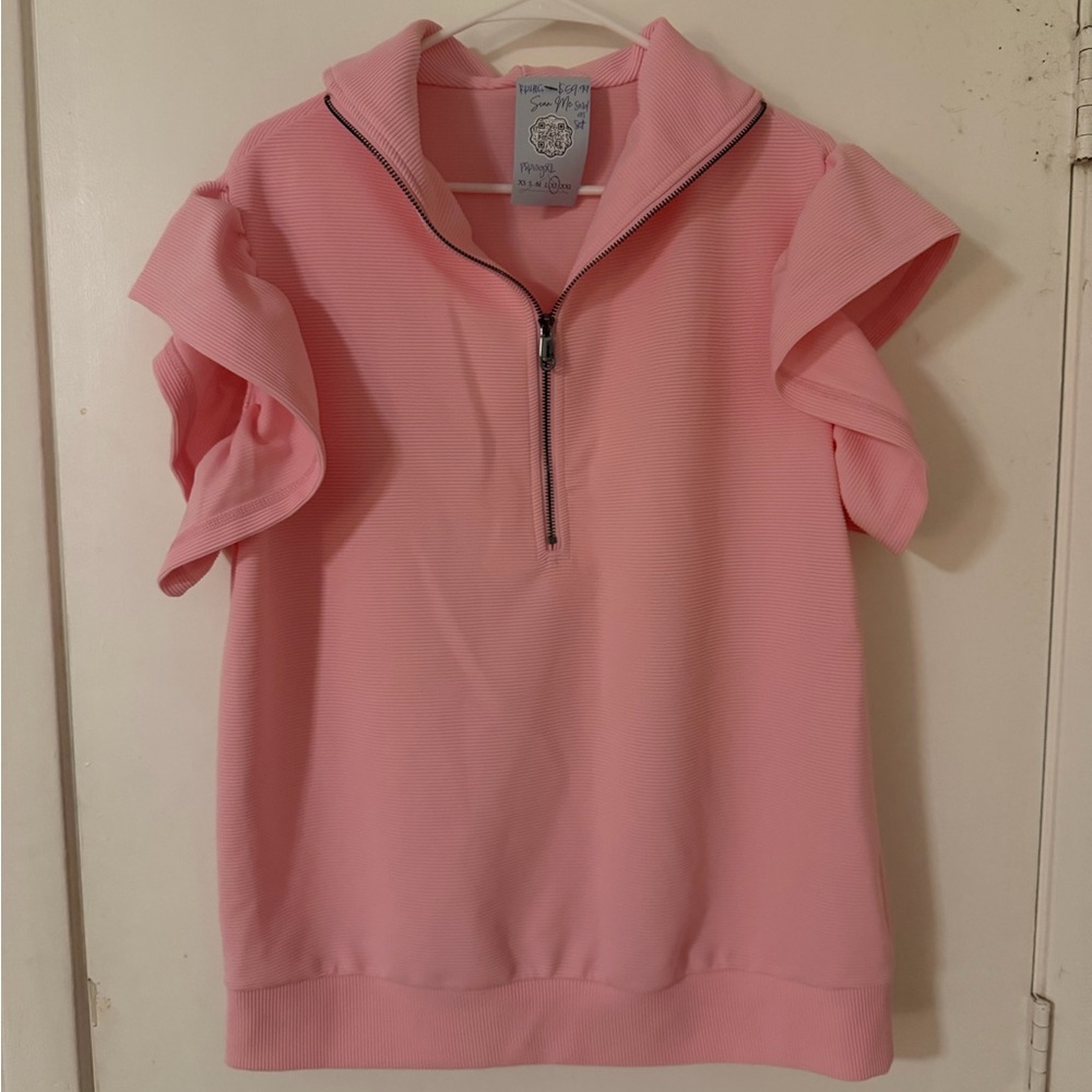 Pink Short Sleeve Zip-Up Top and Pants Set - Picture 2 of 7